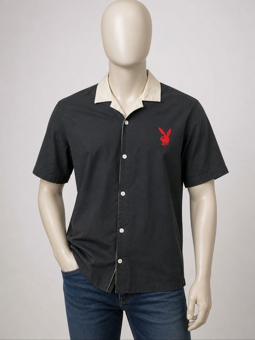 PLAYBOY × Pacsun Shirt MEDIUM Black Red Bunny Logo Streetwear